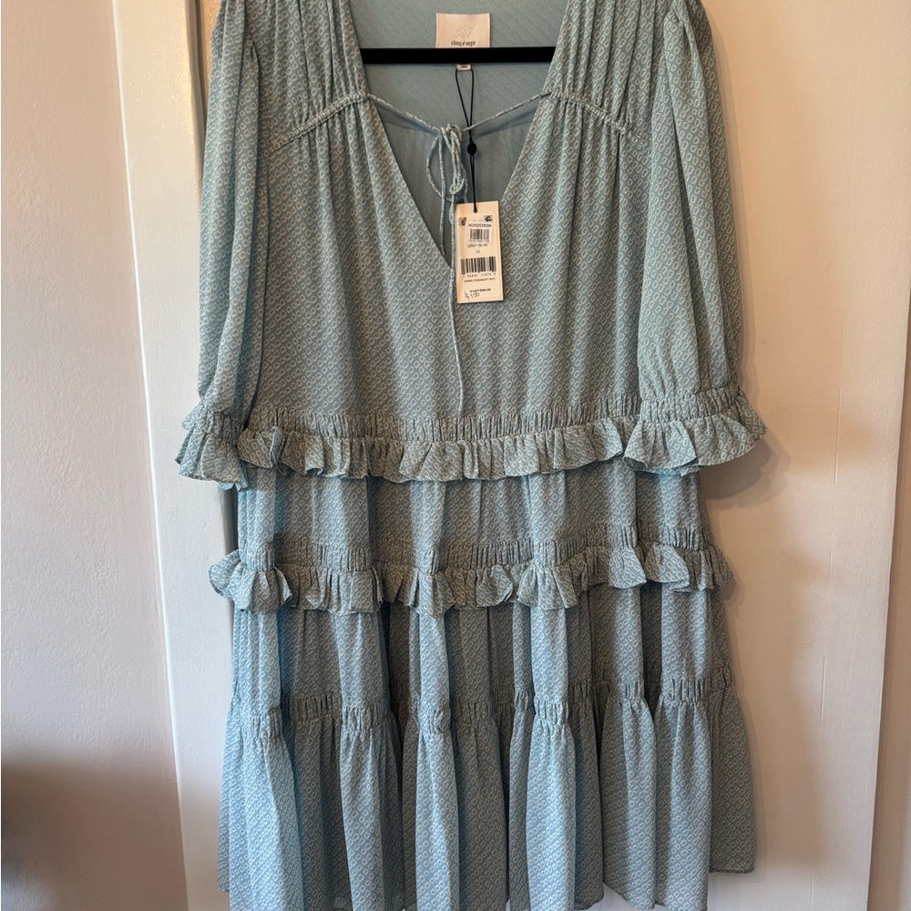 Cinq à Sept Baby Blue Patterned Dress